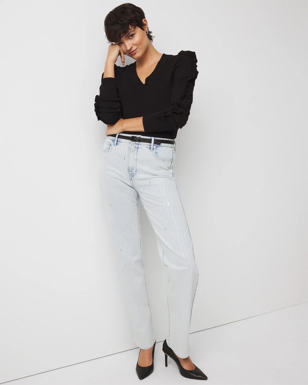 Rhinestone Pinstripe Extra High Rise Straight Jean | White House